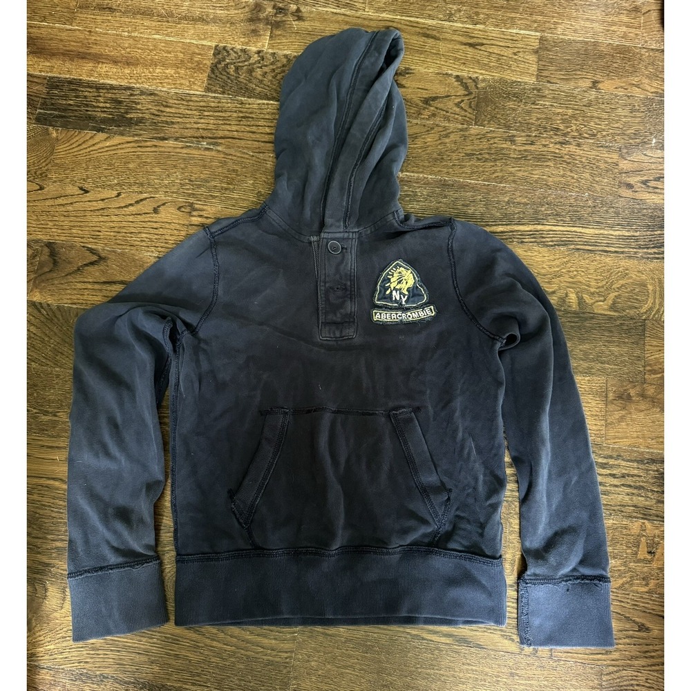 Abercrombie Kids Pullover Quarter Button Hoodie Soft Sz Medium Navy Blue